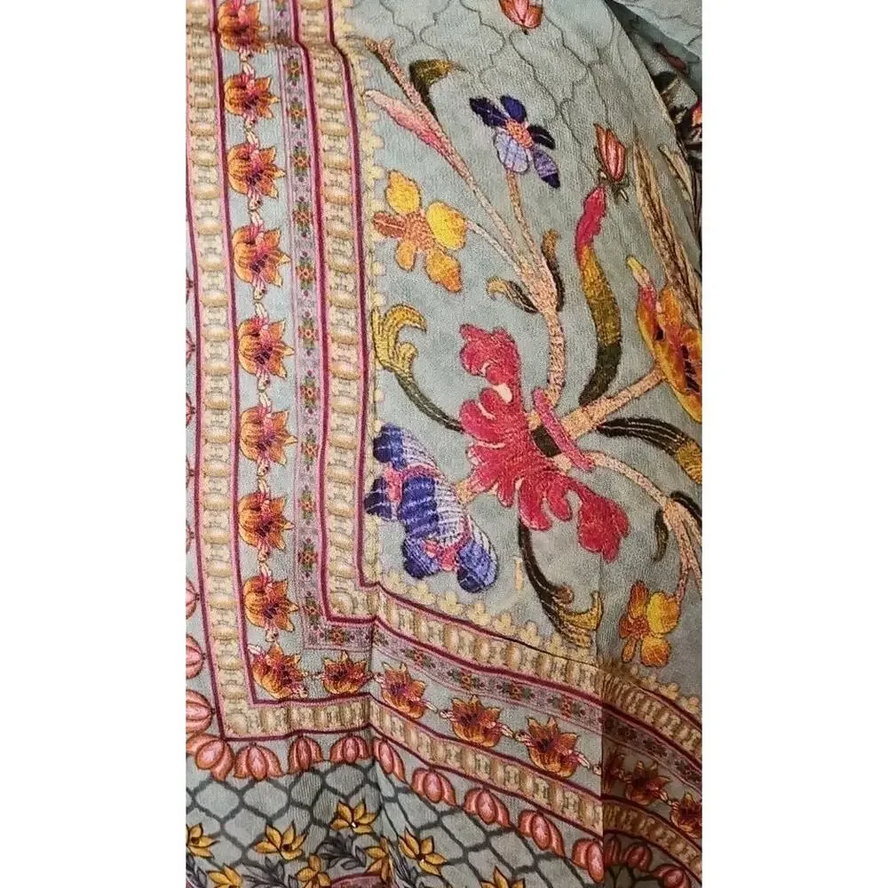 Boho Floral Embellished Scarf Multicolor Lightweight Shawl Wrap Festival - Picture 12 of 12